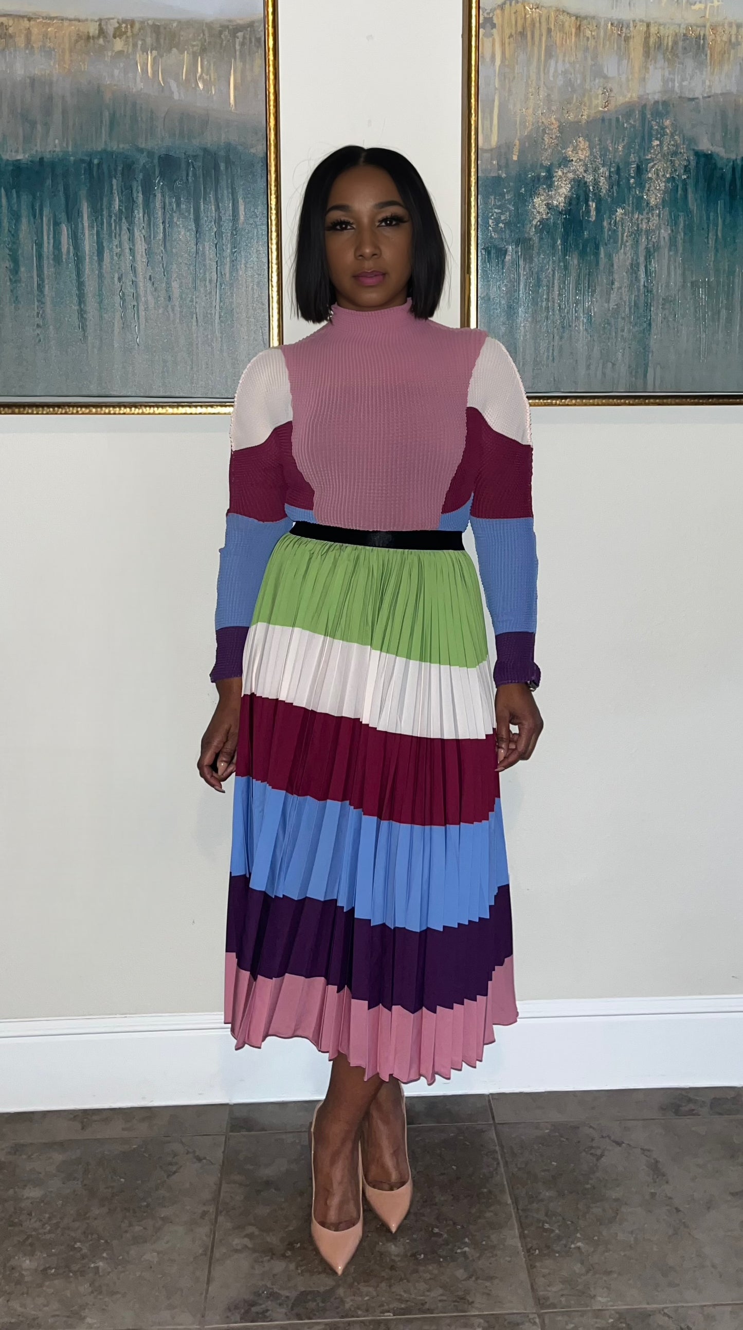 Color Block Skirt Set