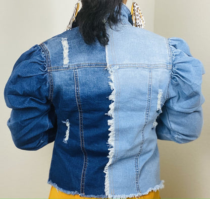Two Toned Puffy Sleeve Denim Jacket